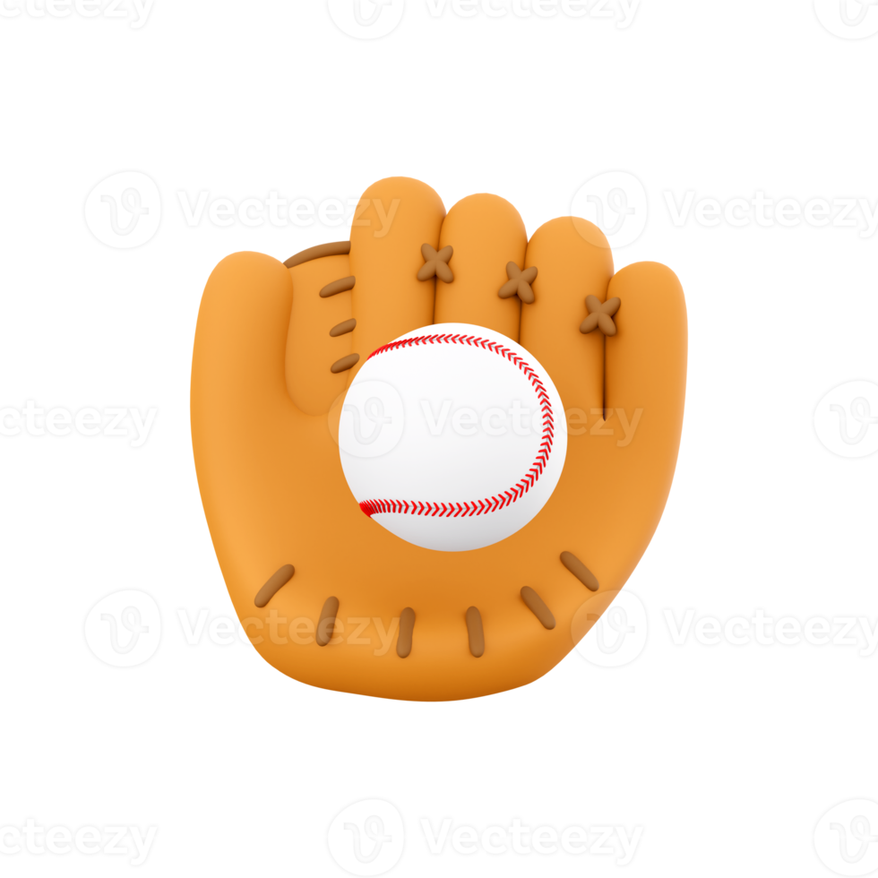 3d rendering of an orange baseball glove with a white ball inside icon. 3d render catching the ball successfully with a baseball glove icon. png