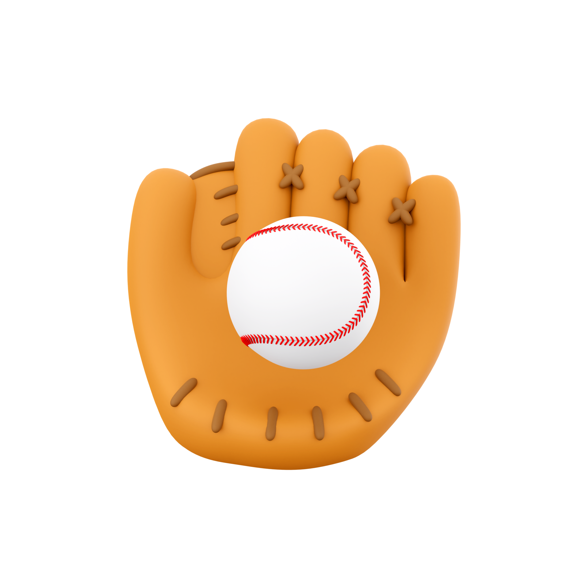 3d rendering of an orange baseball glove with a white ball inside icon