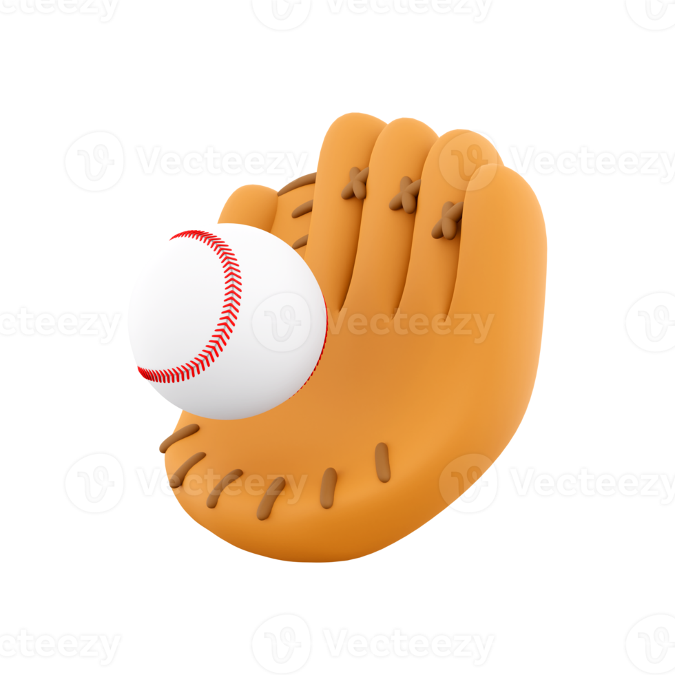 3d Renderização do a laranja beisebol luva com uma branco bola dentro ícone. 3d render pegando a bola com sucesso com uma beisebol luva ícone. png