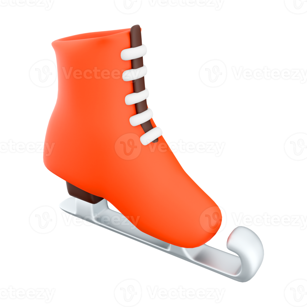 3d rendering red ice skates icon. 3d render Narrow steel skids attached to ice skating shoes icon. png