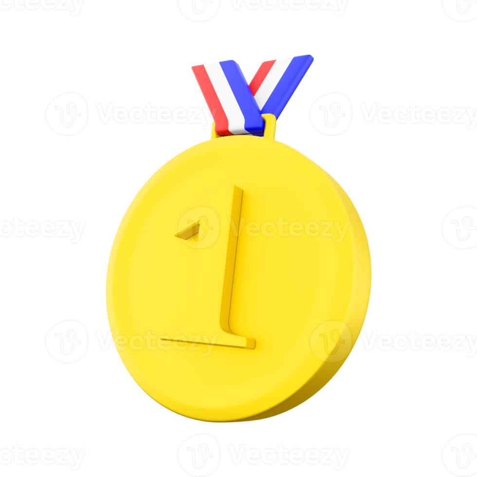3d rendering first place gold medal icon. 3d render one of the types of medals used as an award icon. Gold medal. png