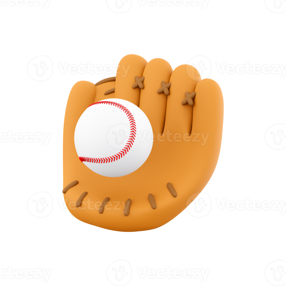 3d rendering of an orange baseball glove with a white ball inside icon. 3d render catching the ball successfully with a baseball glove icon. png