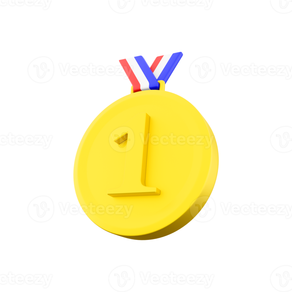 3d rendering first place gold medal icon. 3d render one of the types of medals used as an award icon. Gold medal. png