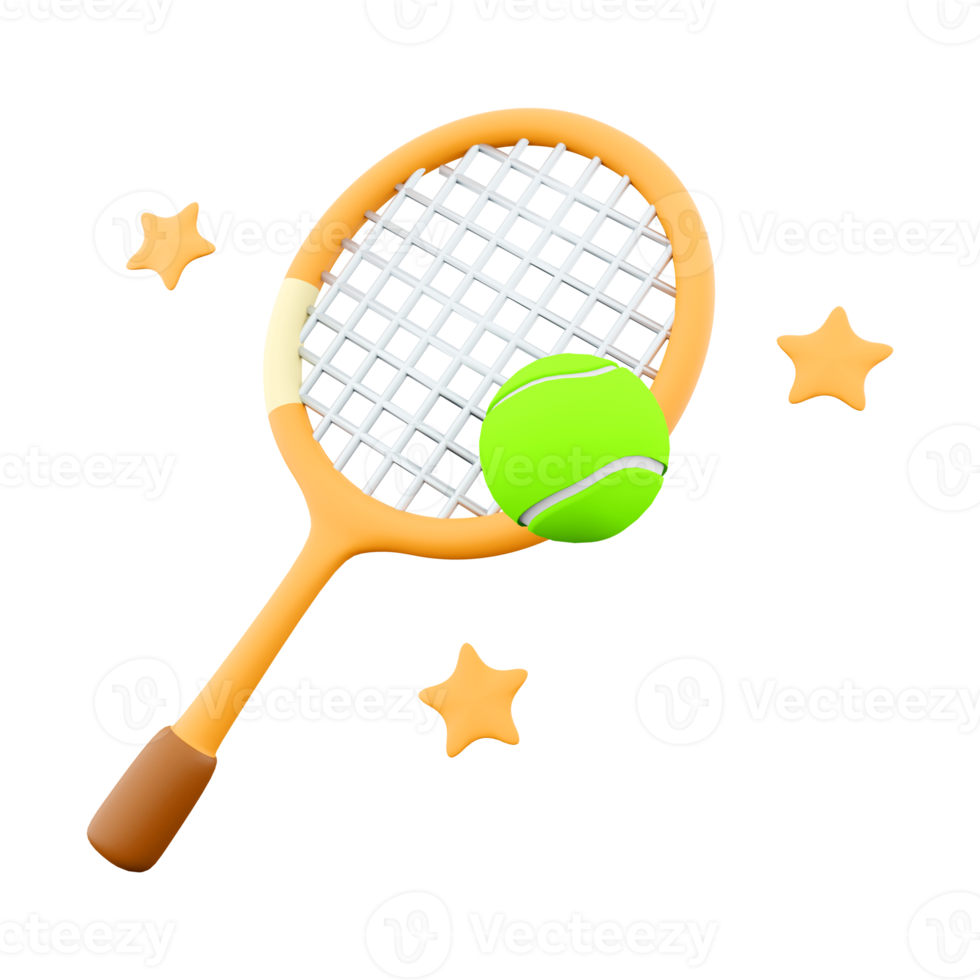 3d rendering tennis racket and ball icon. 3d render sports game with a small ball and racket icon. png