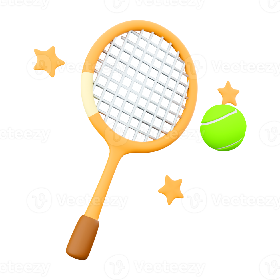 3d representación tenis raqueta y pelota icono. 3d hacer Deportes juego con un pequeño pelota y raqueta icono. png