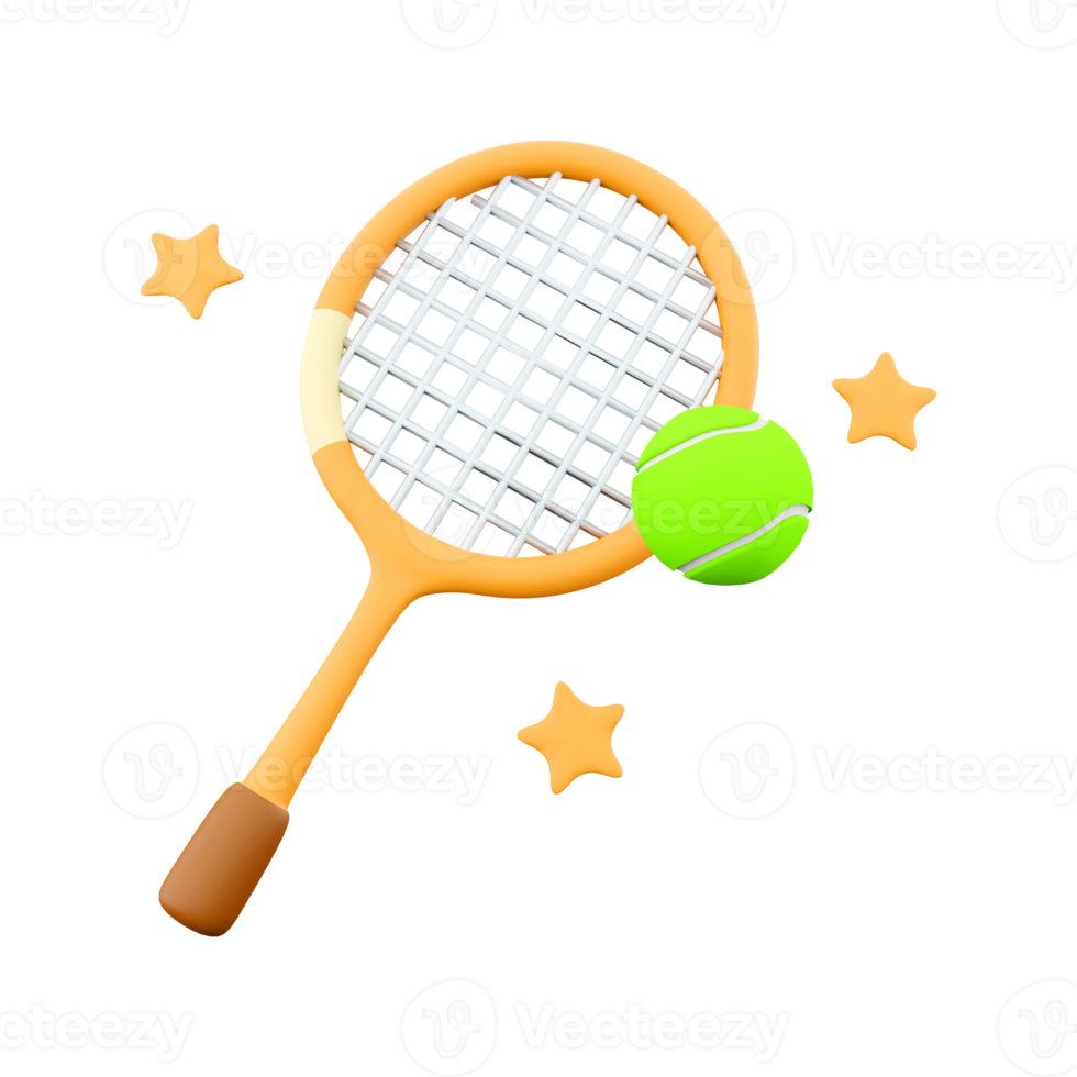 3d rendering tennis racket and ball icon. 3d render sports game with a small ball and racket icon. png