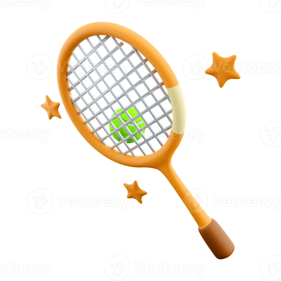 3d renderen tennis racket en bal icoon. 3d geven sport- spel met een klein bal en racket icoon. png