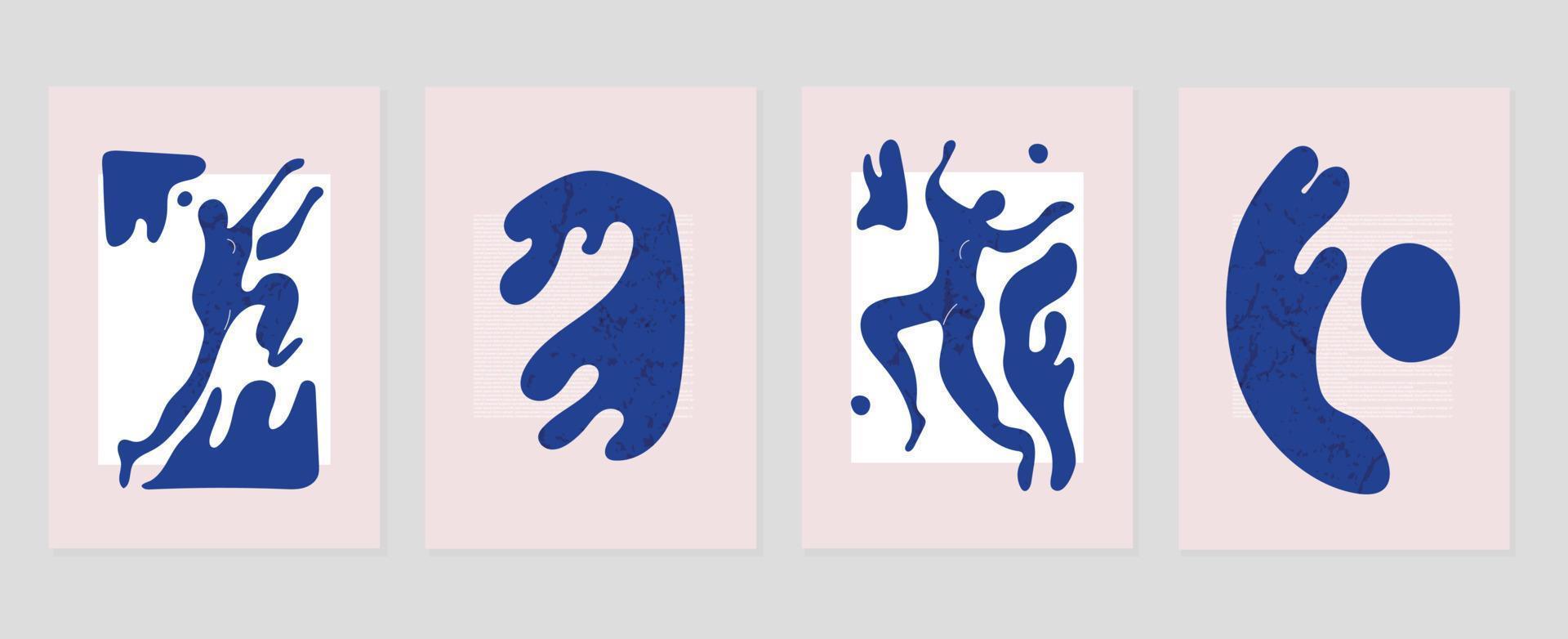 conjunto de resumen cubrir antecedentes inspirado por Matisse. desnudo hembra cuerpo, postura, ola, grunge textura. contemporáneo estético ilustrado diseño para pared arte, decoración, imprimir, fondo de pantalla. vector