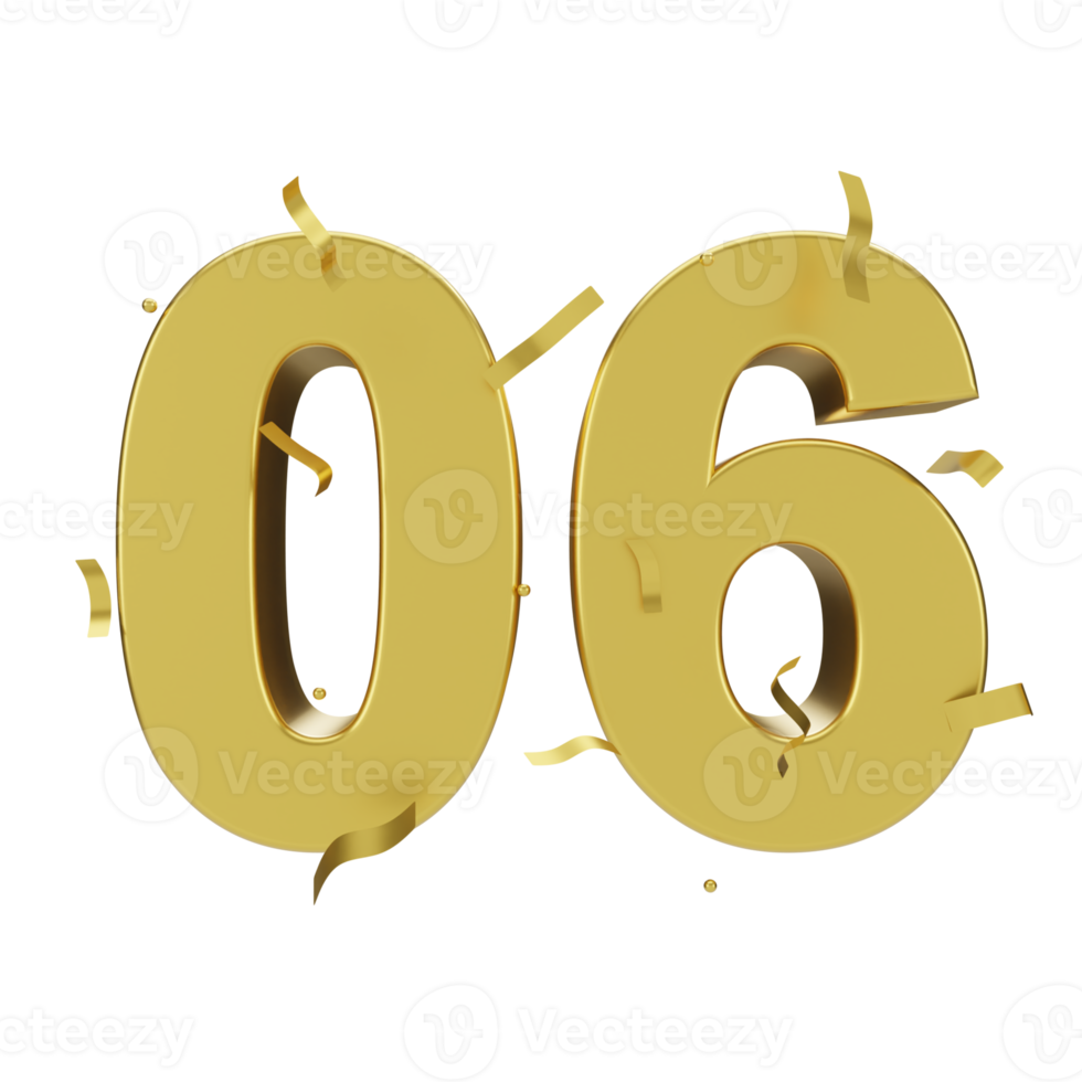 gold 06 number with confetti png