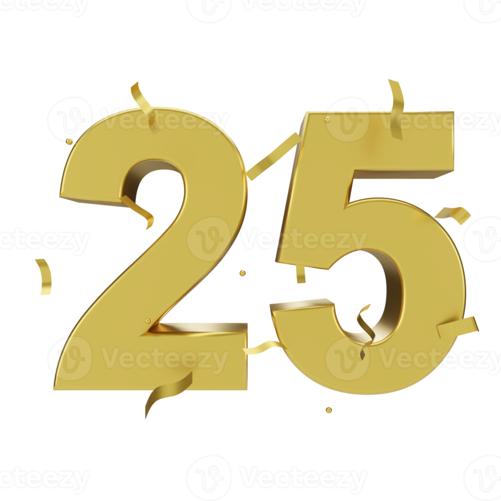 gold 25 number with confetti png
