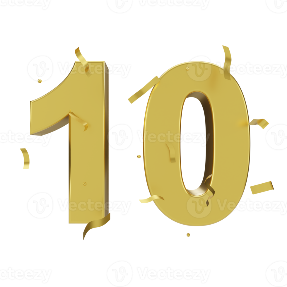 gold 10 number with confetti png