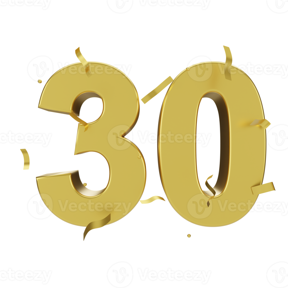 gold 30 number with confetti png