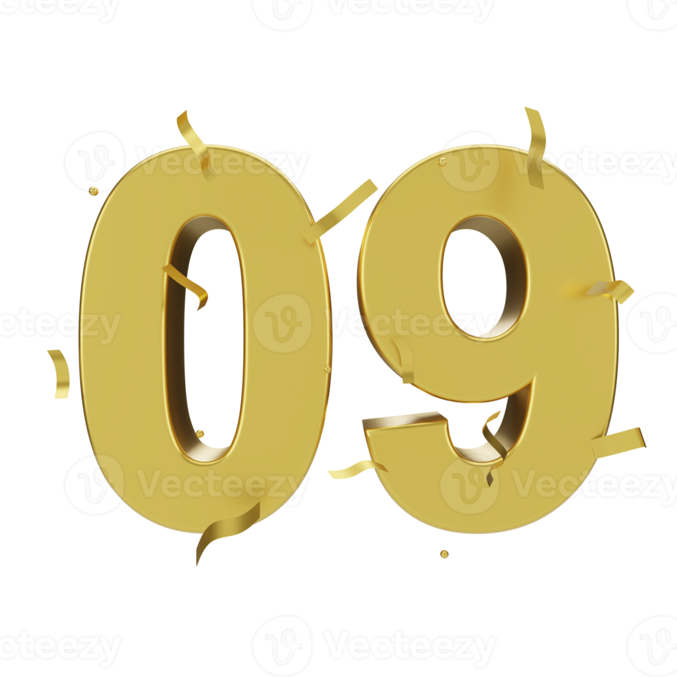 gold 09 number with confetti png