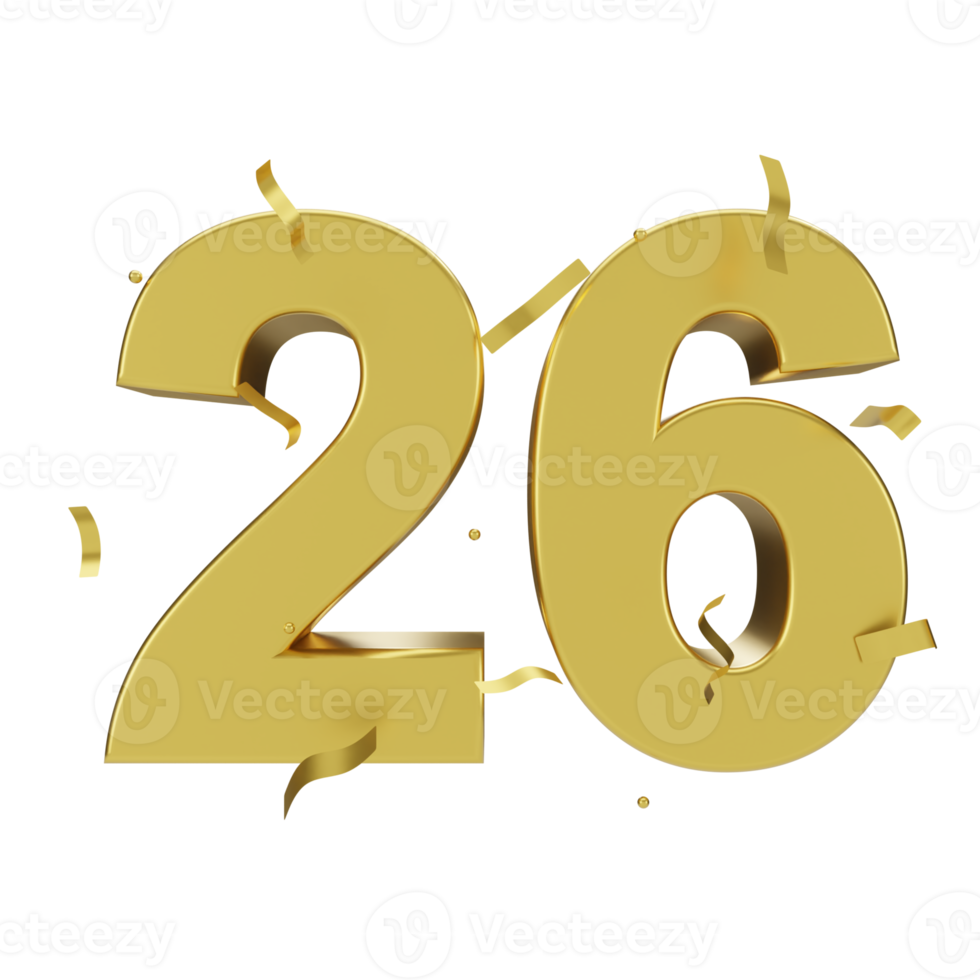 gold 26 number with confetti png