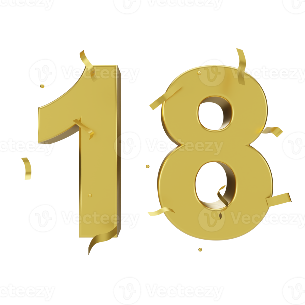 gold 18 number with confetti png