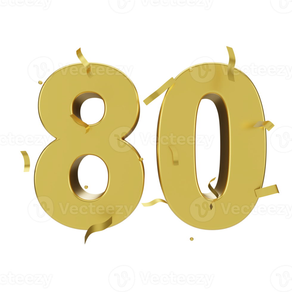 gold 80 number with confetti png