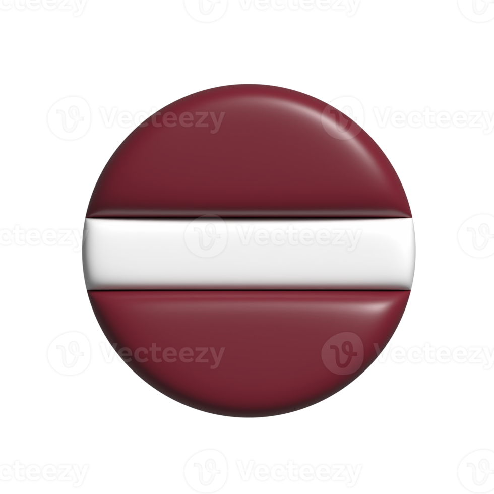Latvia circular flag shape. 3d render png