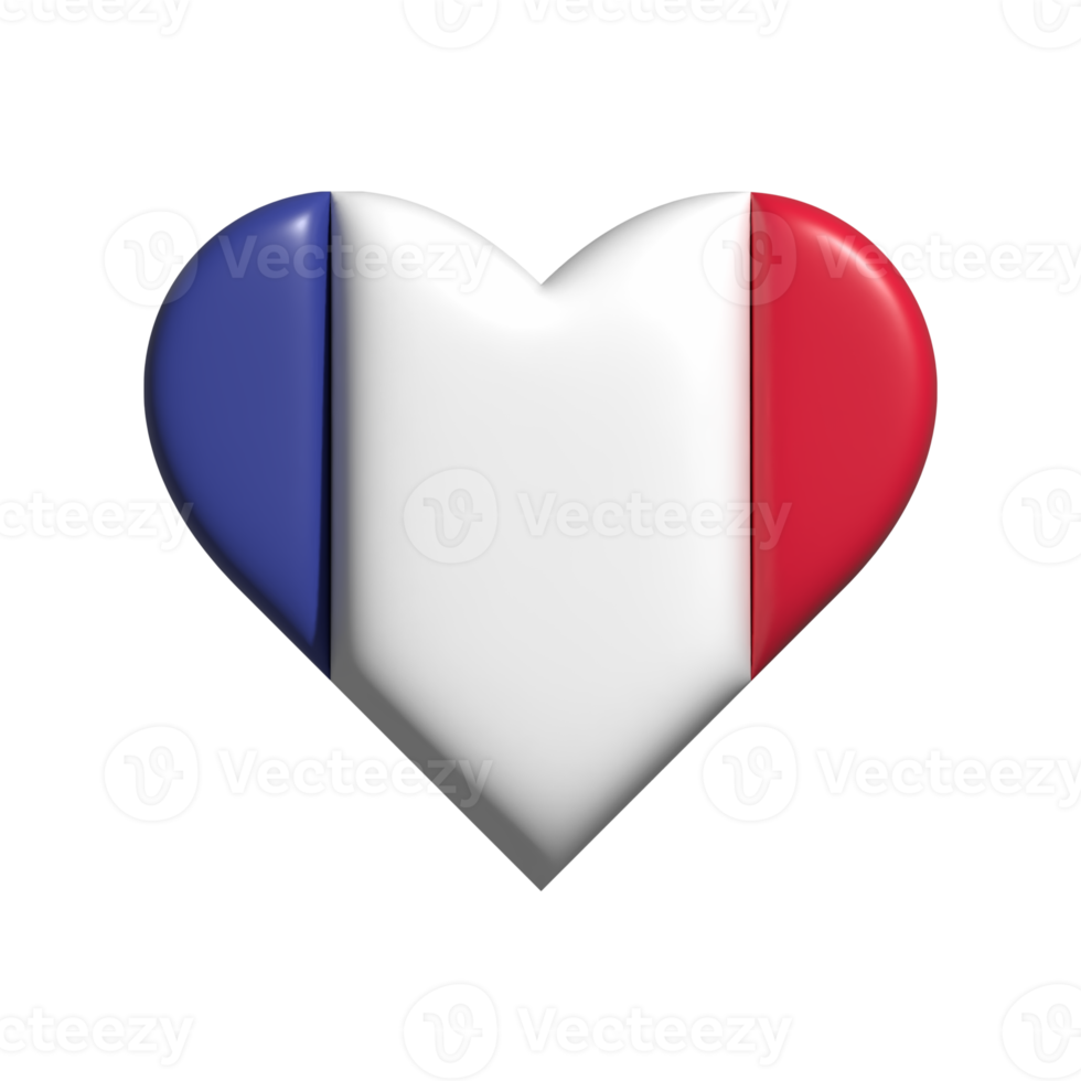 Frankrike hjärta flagga form. 3d framställa png