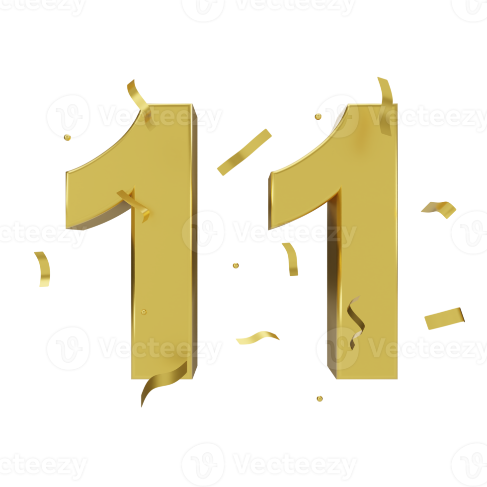 gold 11 number with confetti png