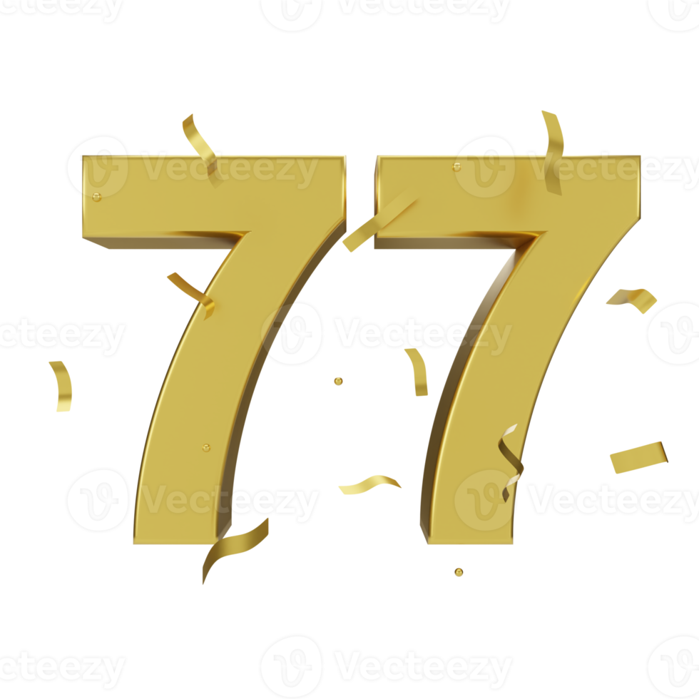 Gold 77 Nummer mit Konfetti png