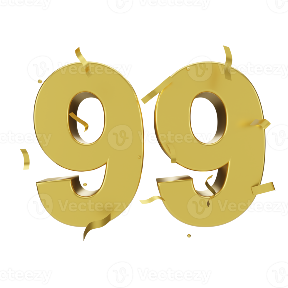 gold 99 number with confetti png