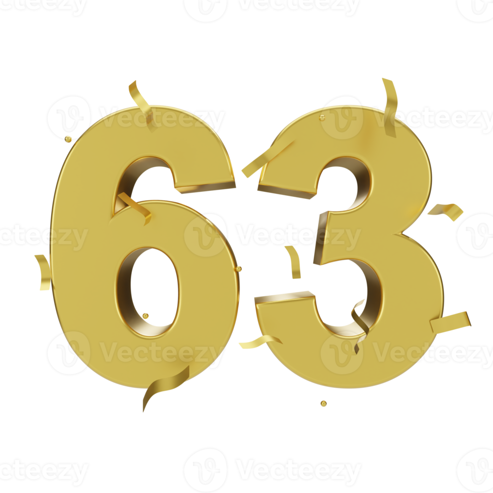 gold 63 number with confetti png