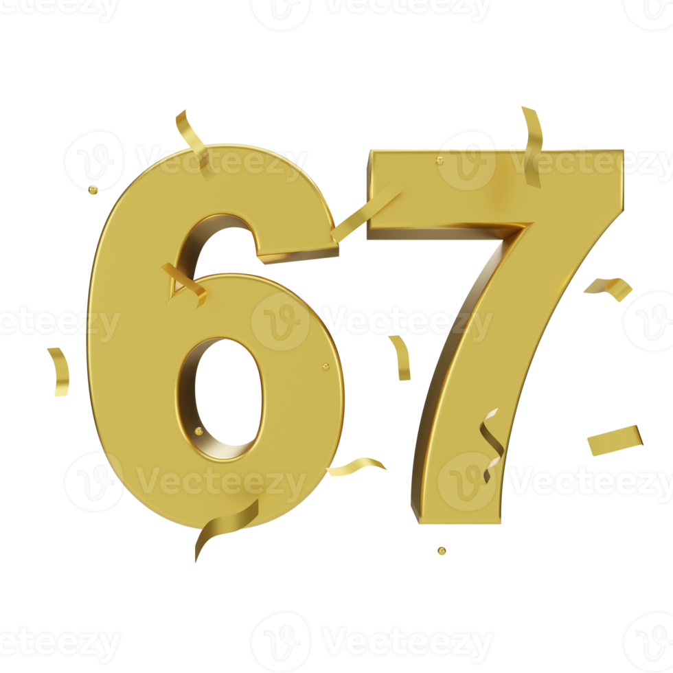 gold 67 number with confetti png