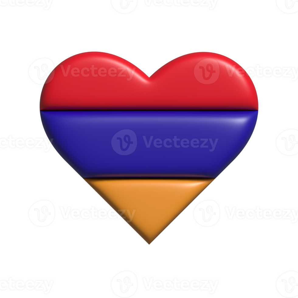 Armenia heart flag shape. 3d render png
