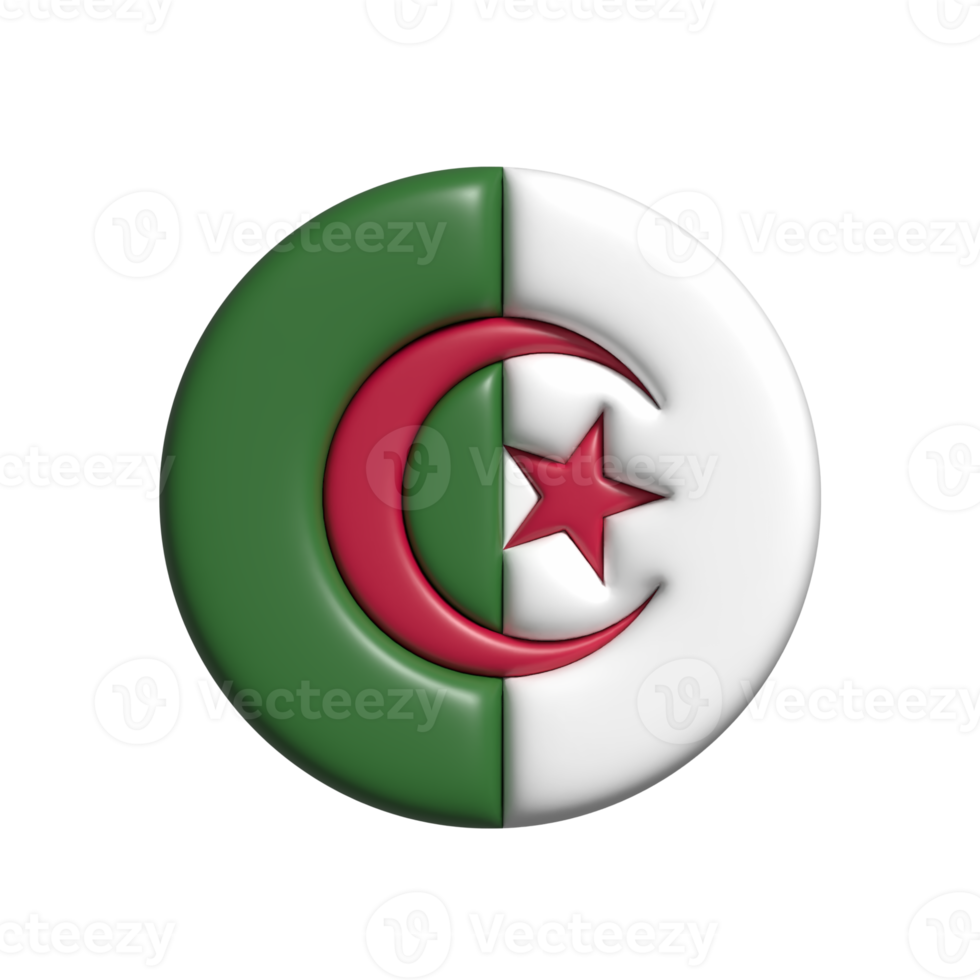 Algeria circular flag shape. 3d render png