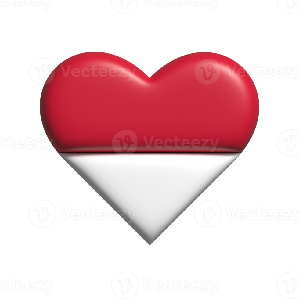 Indonesia heart flag shape. 3d render png