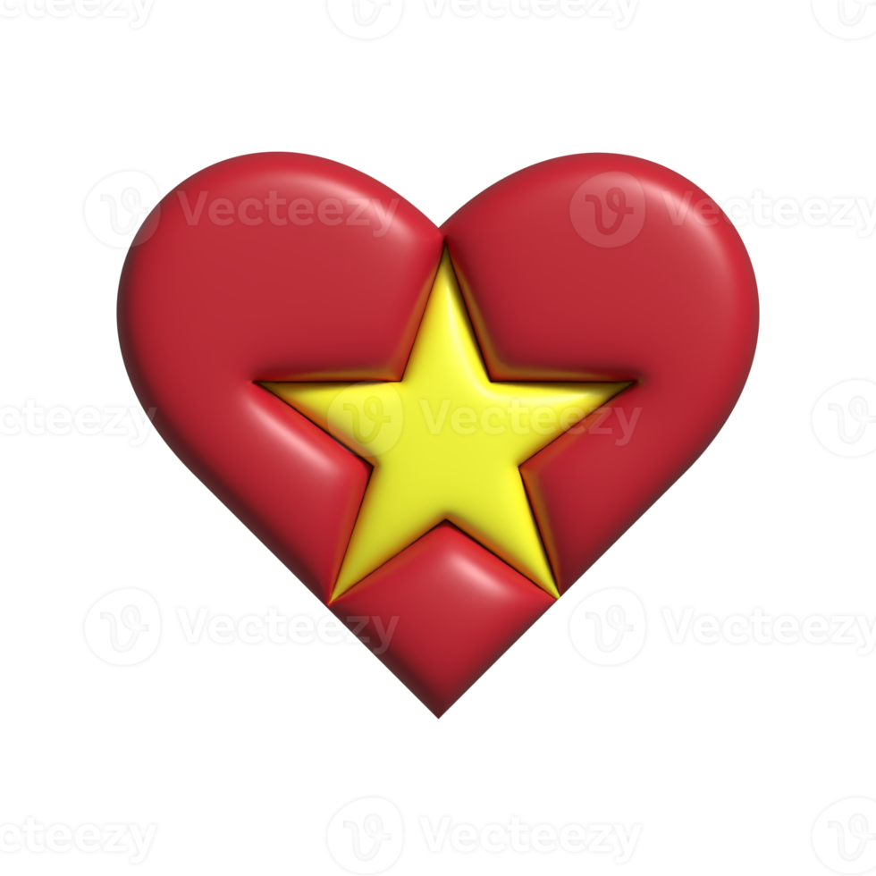 vietnam heart flag shape. 3d render png