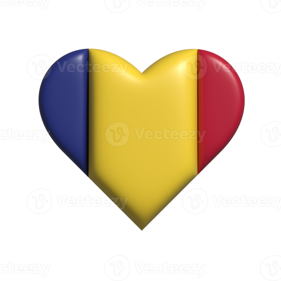 Rumania corazón bandera forma. 3d hacer png