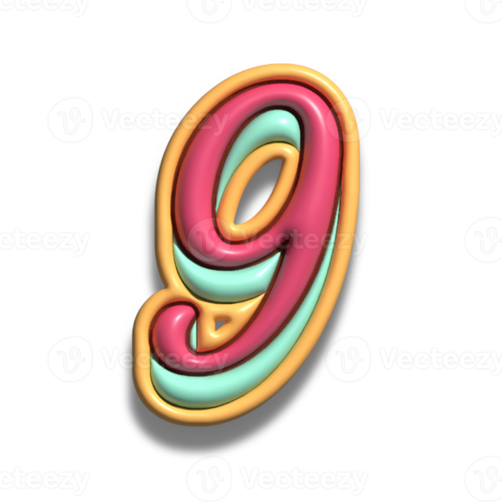 number 9 glossy 3d font png