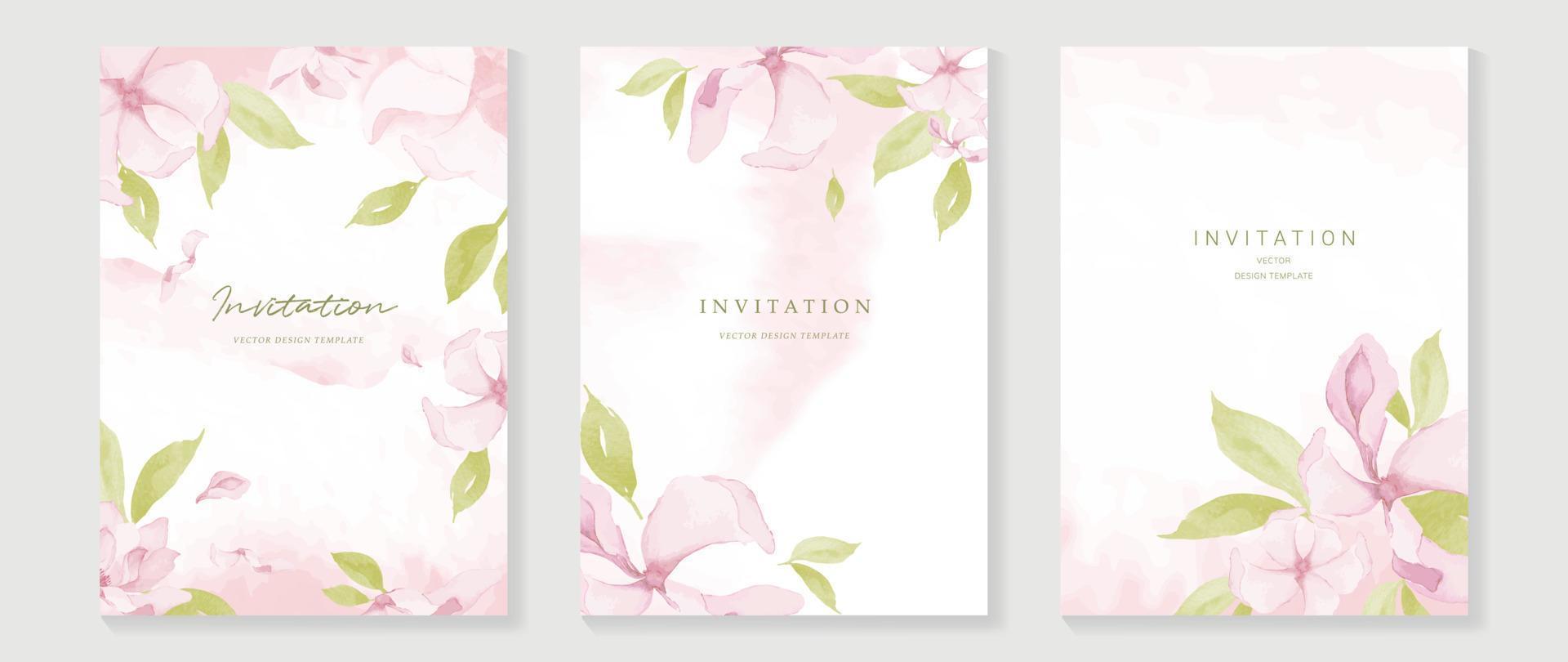 Luxury wedding invitation card background vector. Elegant watercolor texture in plants, pink flower, leaf. Spring floral design illustration for wedding and vip cover template, banner, invite. vector