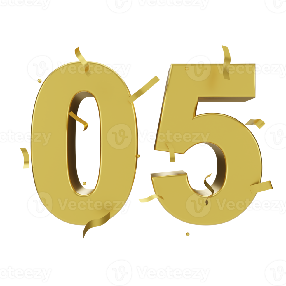 gold 05 number with confetti png