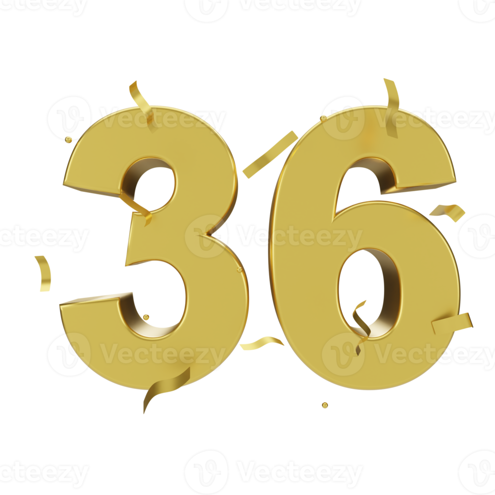 gold 36 number with confetti png