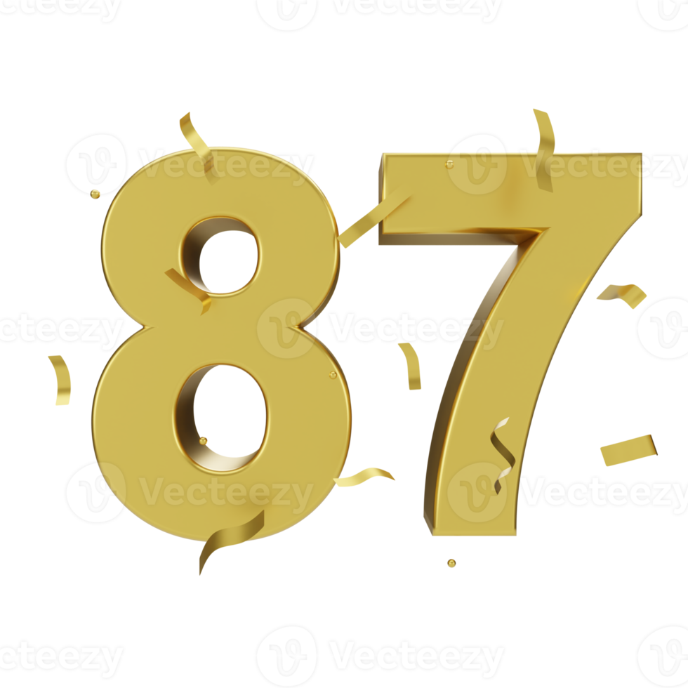 gold 87 number with confetti png