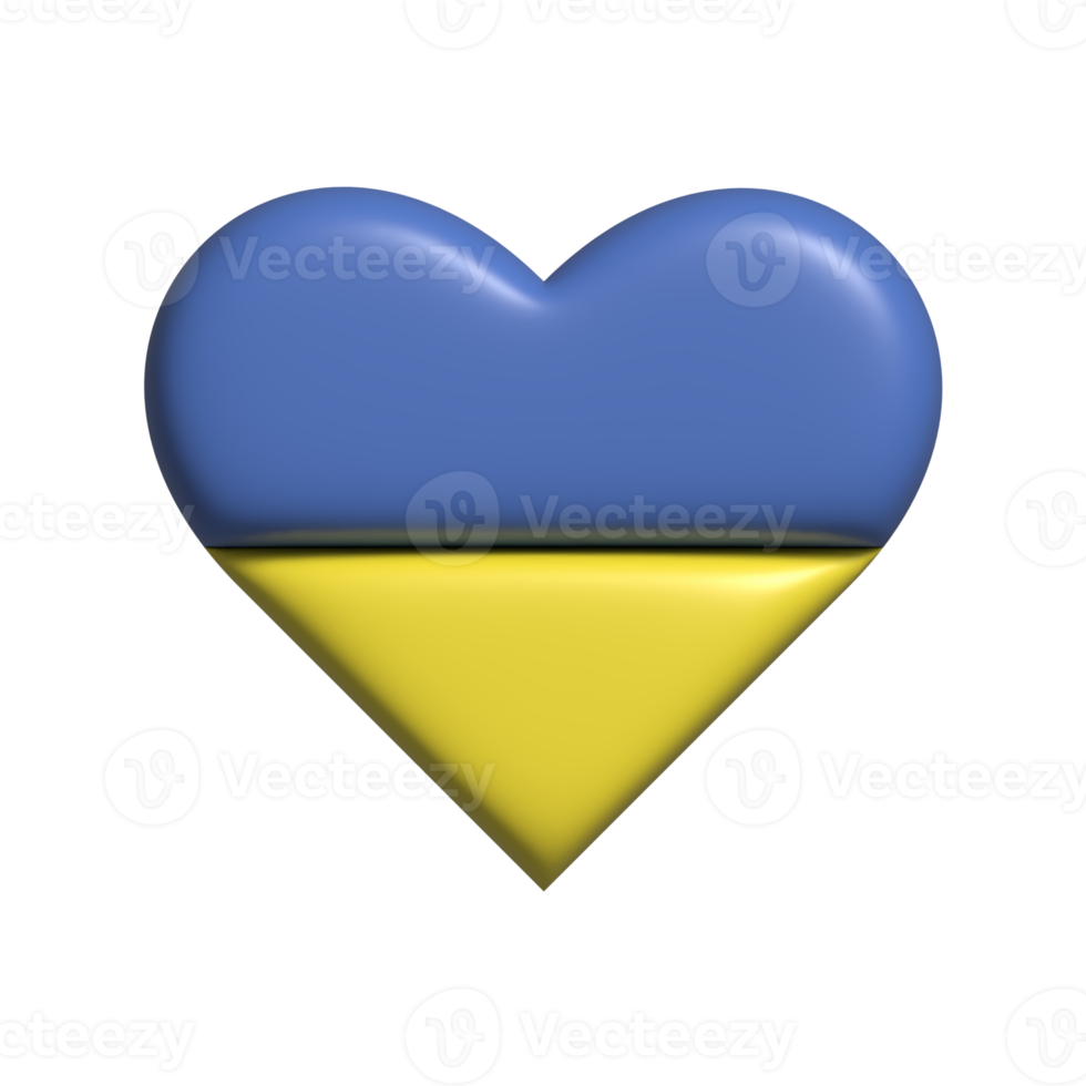 Ukraine heart flag shape. 3d render png