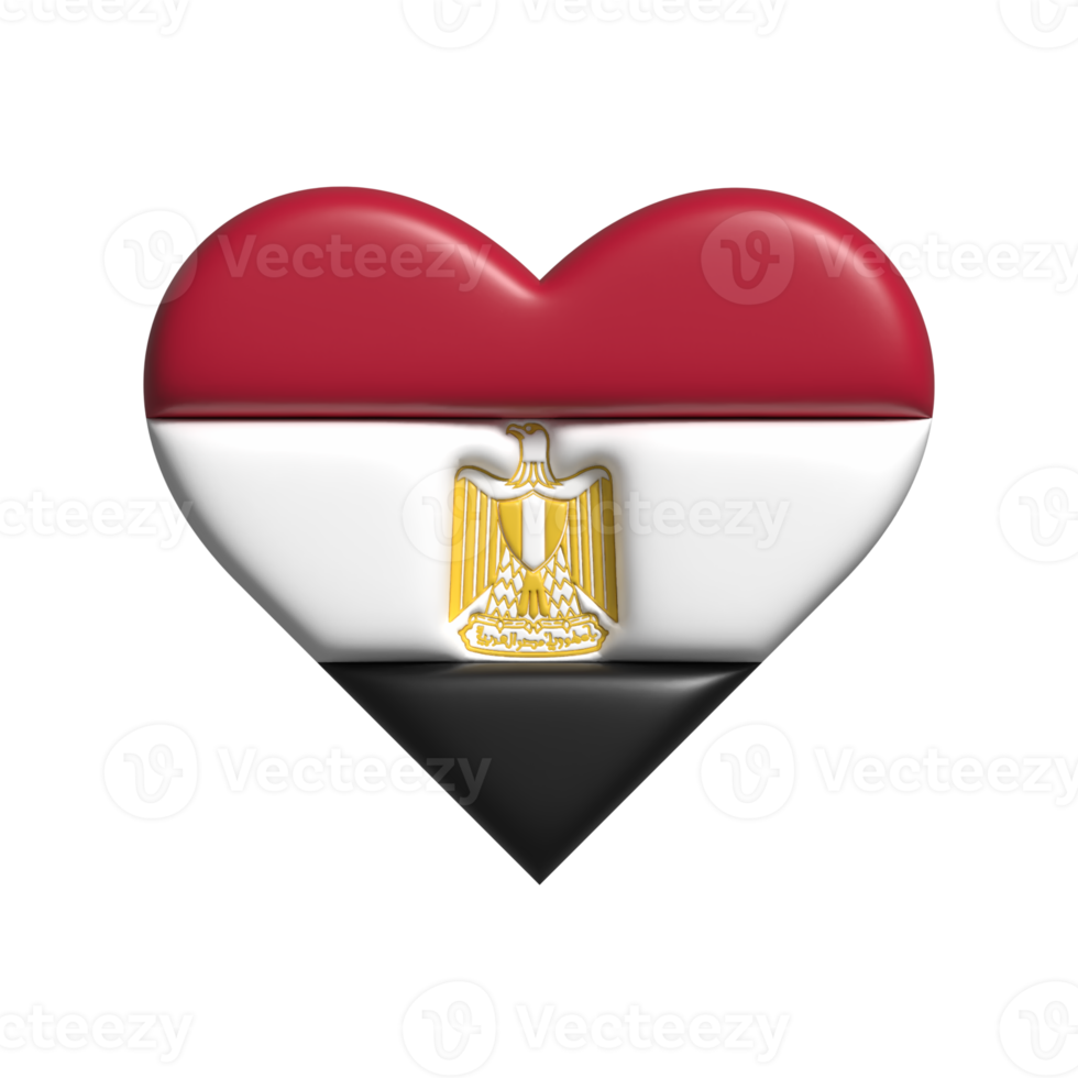 Egito coração bandeira forma. 3d render png