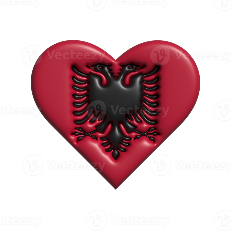 Albania heart flag shape. 3d render png