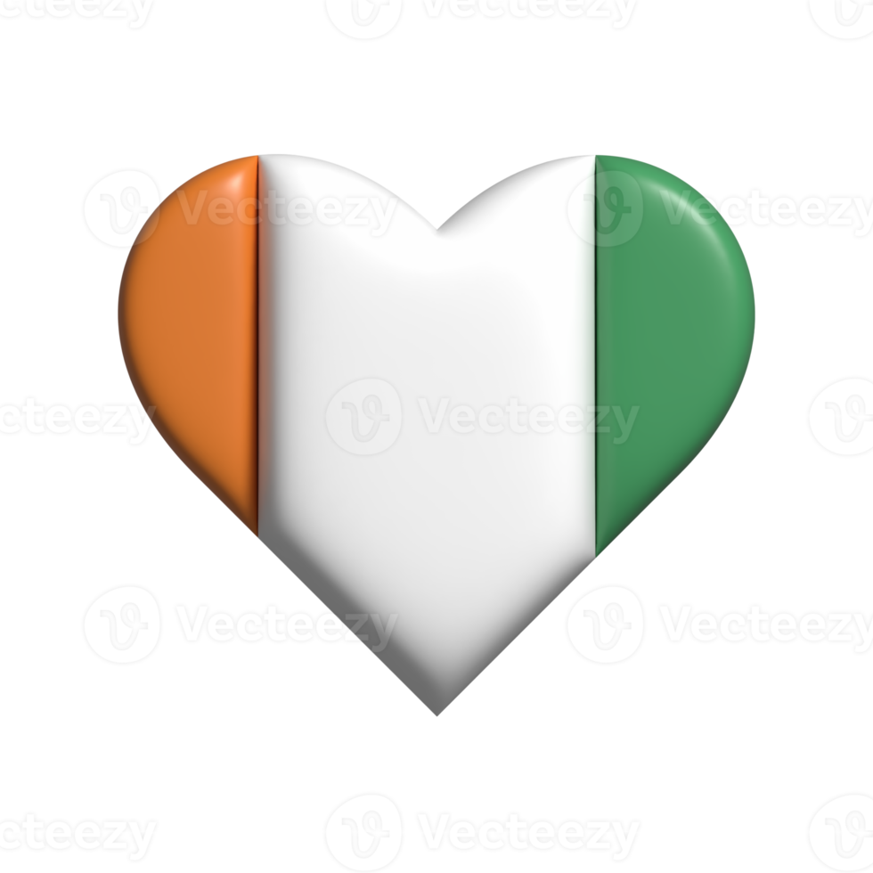 Ivory coast heart flag shape. 3d render png