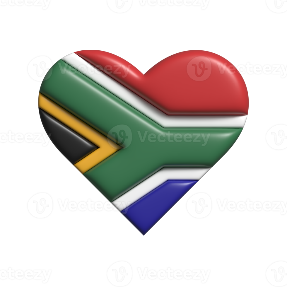 Sud Afrique cœur drapeau forme. 3d rendre png