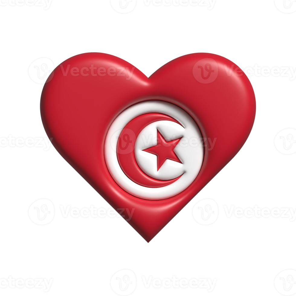 Tunísia coração bandeira forma. 3d render png