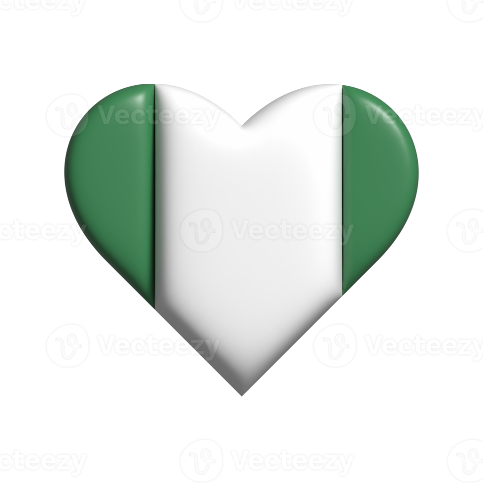 Nigeria heart flag shape. 3d render png