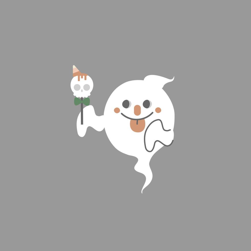 happy halloween holiday festival with ghost and skull candy, flat vector illustration cartoon character design