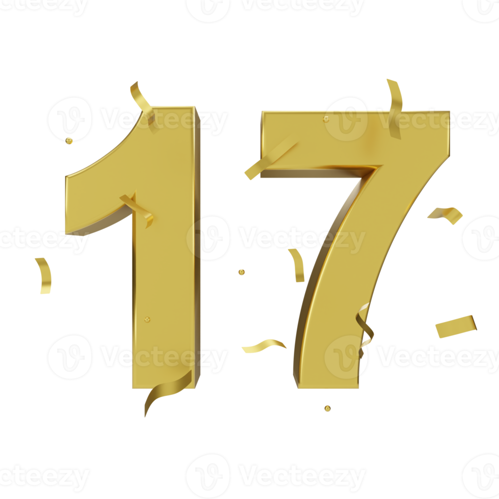gold 17 number with confetti png