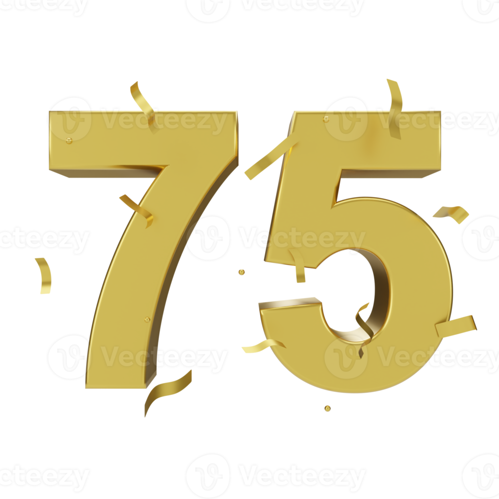 gold 75 number with confetti png