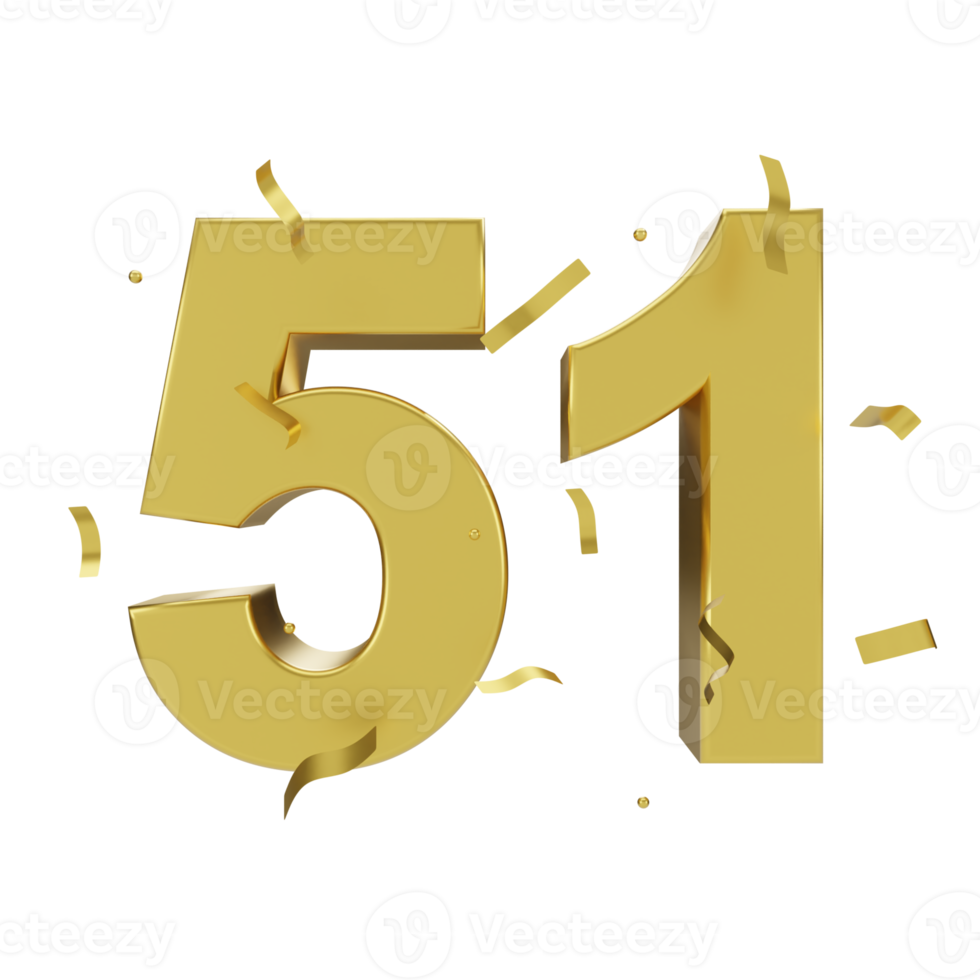 gold 51 number with confetti png