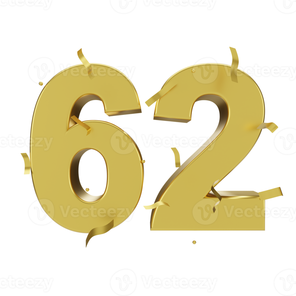 gold 62 number with confetti png