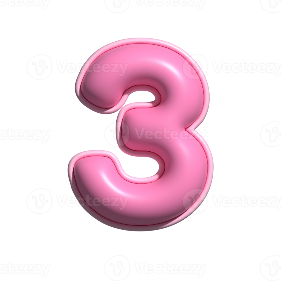 Number 3 pink alphabet glossy png